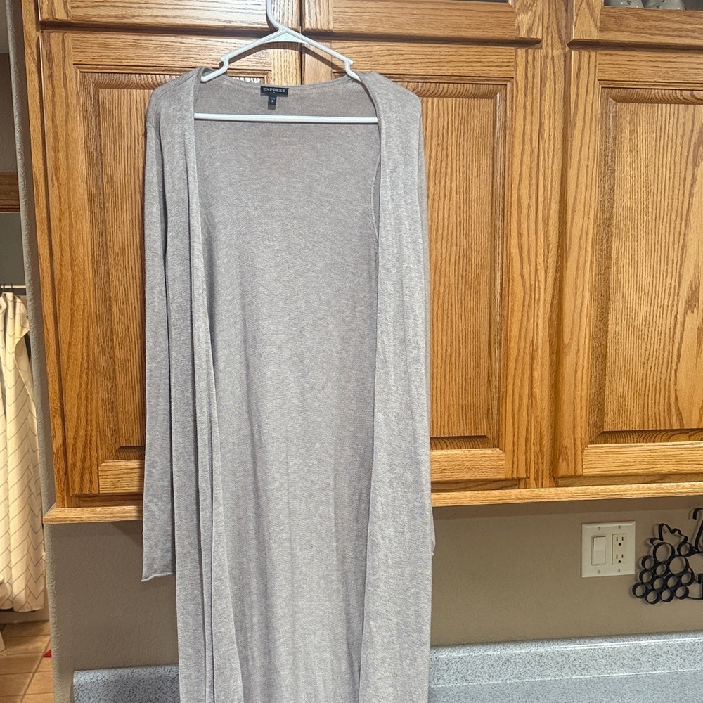 Express  Tan Long Open Cardigan